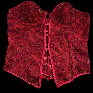 Sexy PLT Pretty Little Thing Semi Sheer Corset Bustier Strapless Wine Women’s 8